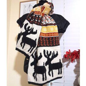 Cotton Acrylic Large 3D Elk Flower Snowflake Multicolor Scarf 13.5"W x 76"L